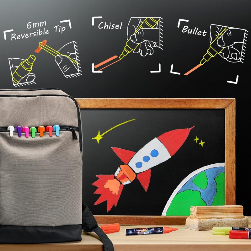 IJIANG Liquid Chalk Markers for Blackboards, Dust Free Wet-Dry Erasable - Chalk Markers with 6mm Reversible Bullet&Chisel Tip, Neon Colors for Chalkboard Signs, Whiteboard, Calendar, Window, Glass - Image 3